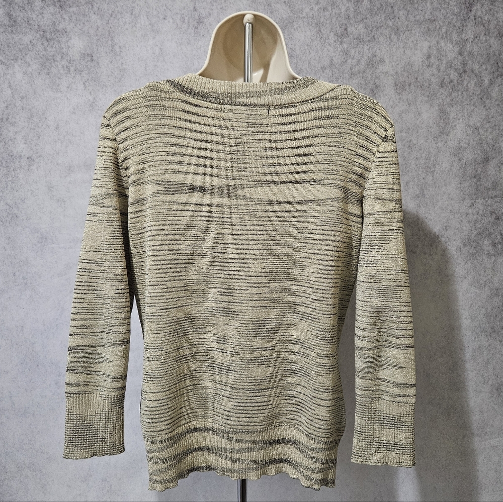 Willi Smith V-Neck 3/4 Sleeve Gold Shimmering Sweater - Picture 5 of 10